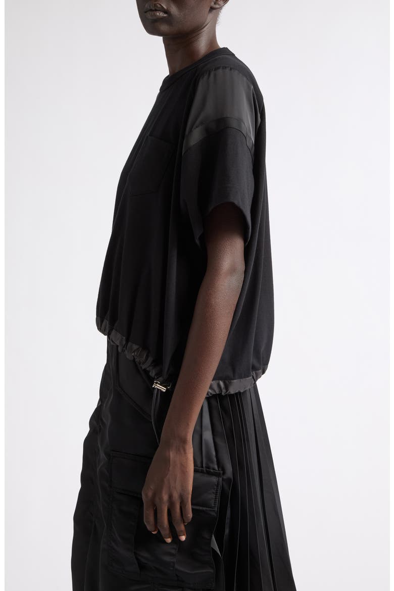 Oversize Satin & Cotton Jersey T-Shirt, Alternate, color, BLACK/ BLACK