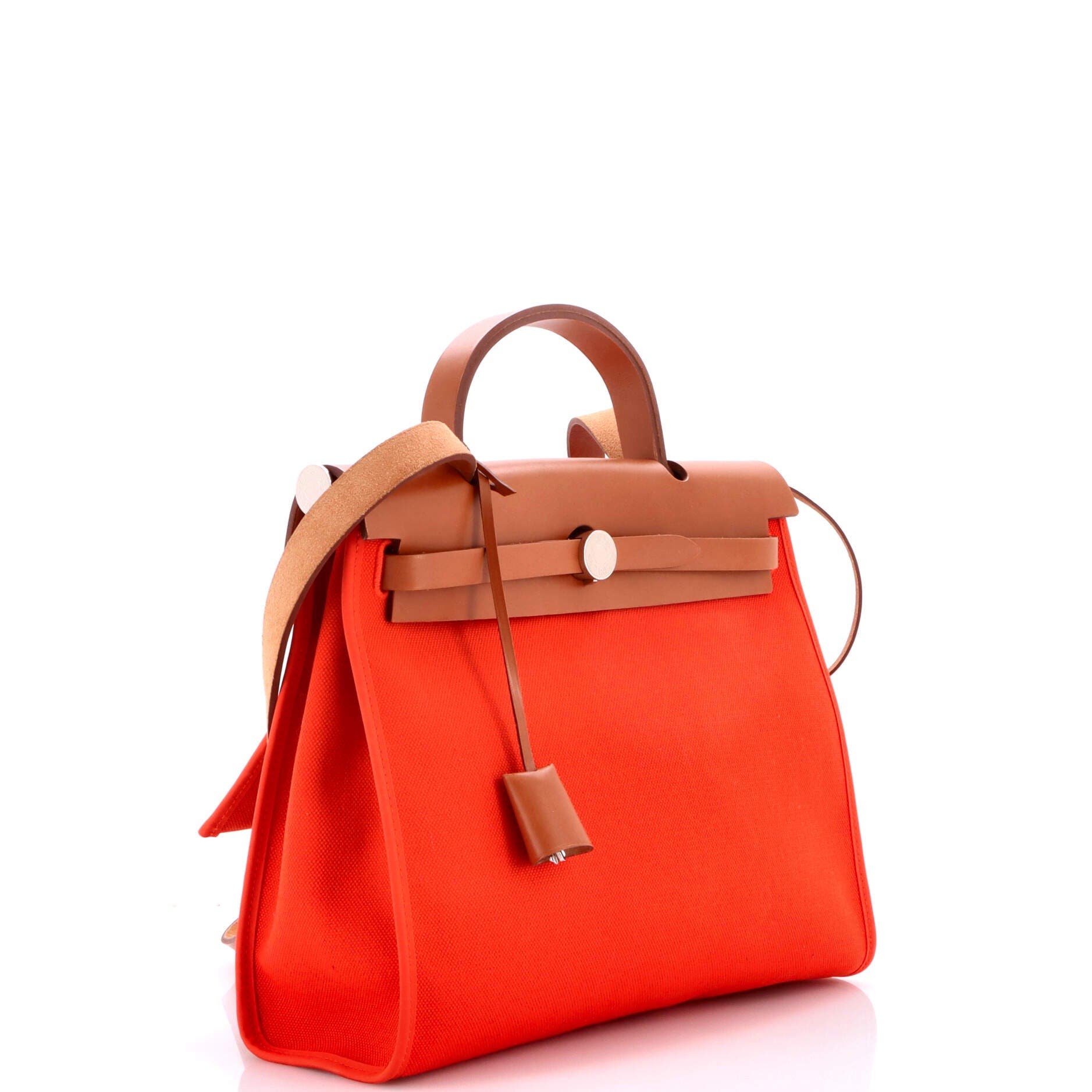 Pre-Owned Hermes Herbag Zip Leather and Toile 31, Alternate, color, Orange Poppy