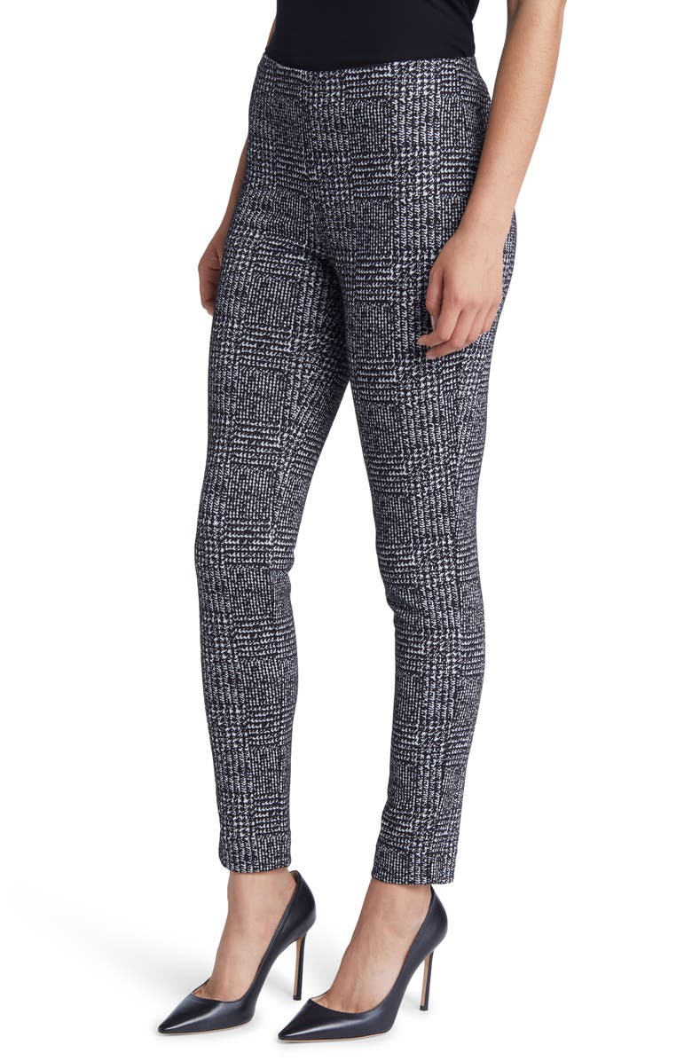 Anne Klein Plaid Jacquard Ankle Pants, Alternate, color, Anne Black/ Anne White