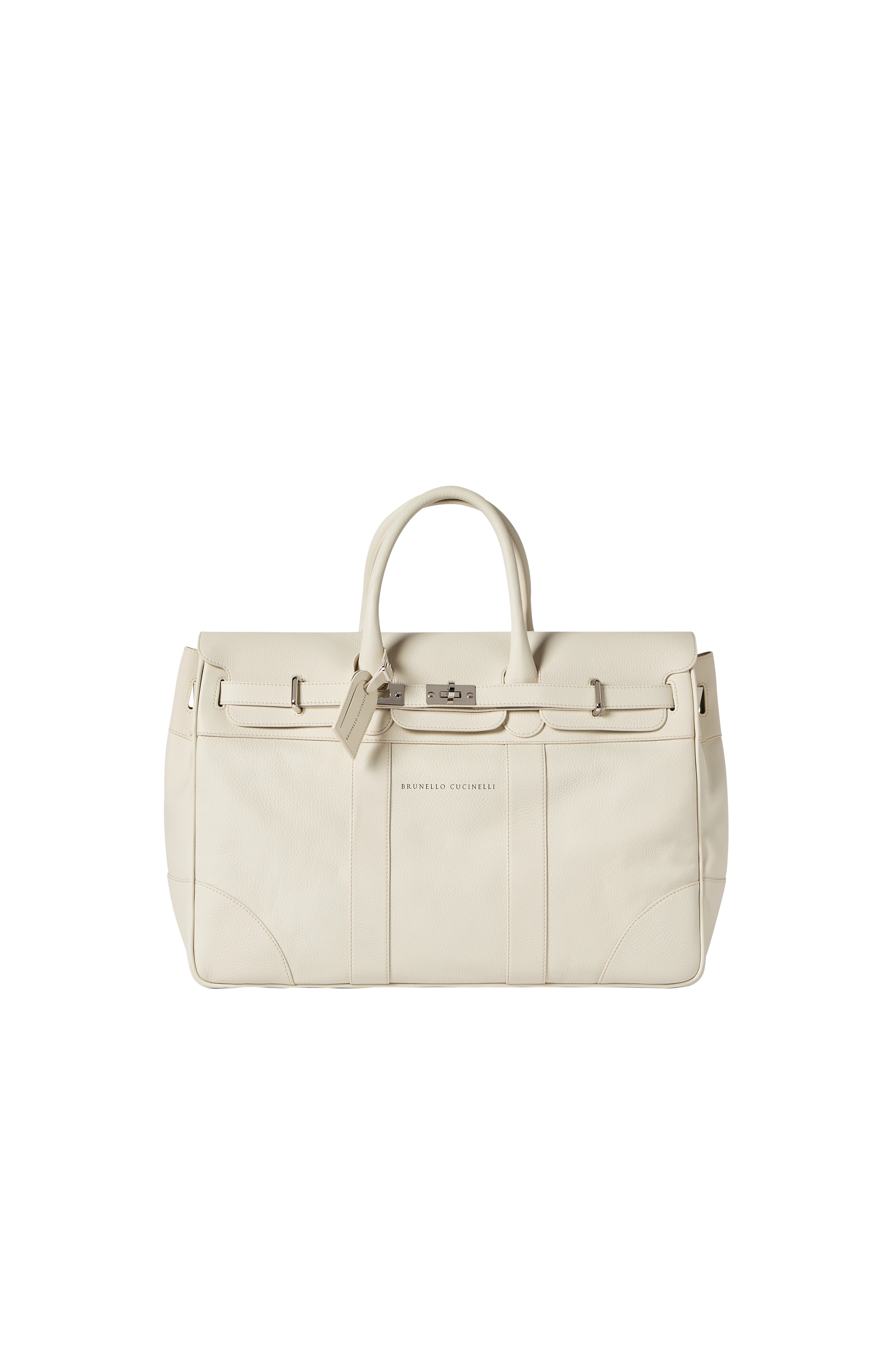 Brunello Cucinelli Grained calfskin country bag, Alternate, color, Ivory