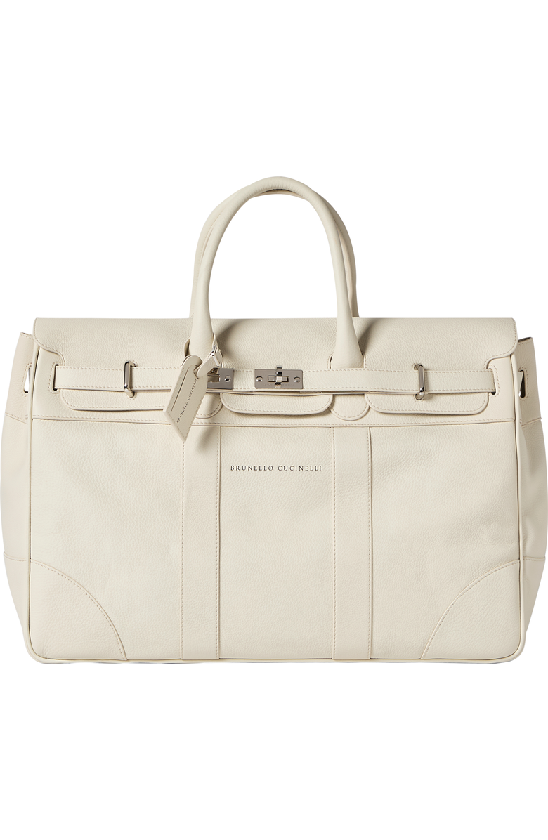 Brunello Cucinelli Grained calfskin country bag, Alternate, color, Ivory