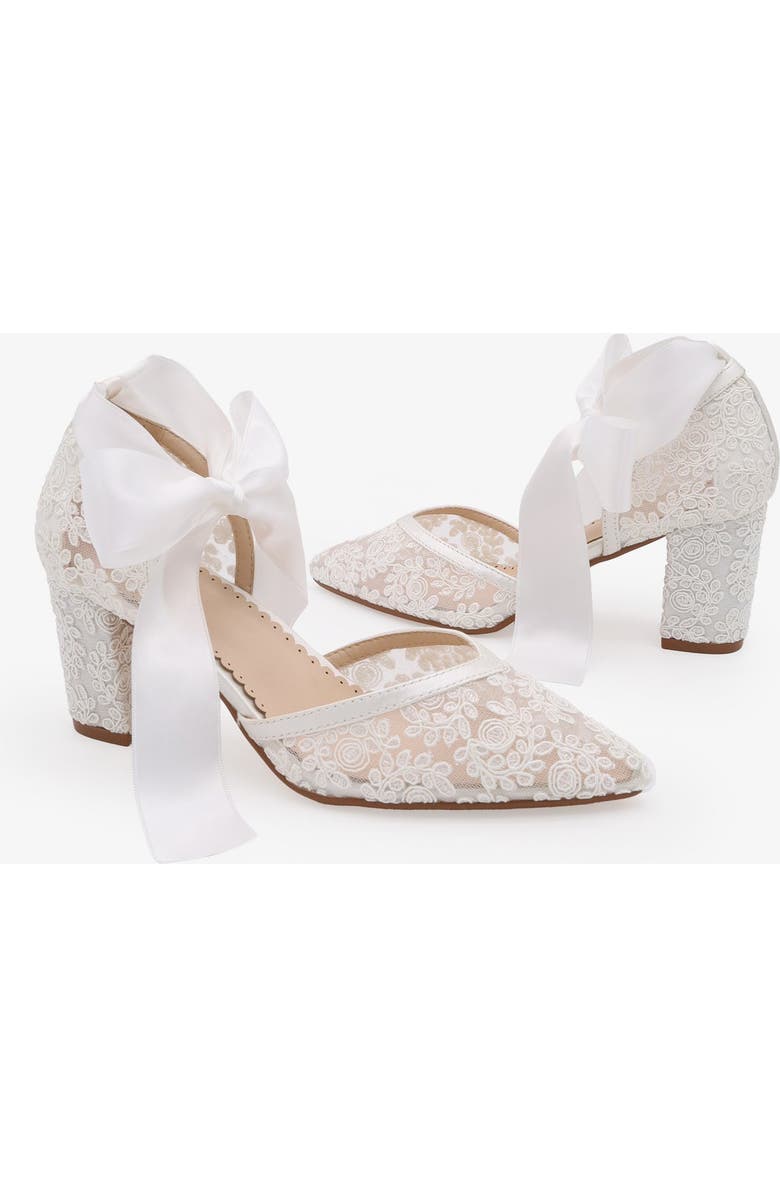 Kailee P Abby Lace Block Heel with Satin Ankle Tie, Alternate, color, White