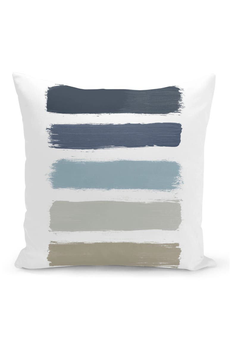 Blue & Taupe Stripes Throw Pillow, Main, color, WHITE