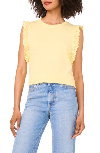 Two By Vince Camuto Ruffle Eyelet Tank Top In Yellow