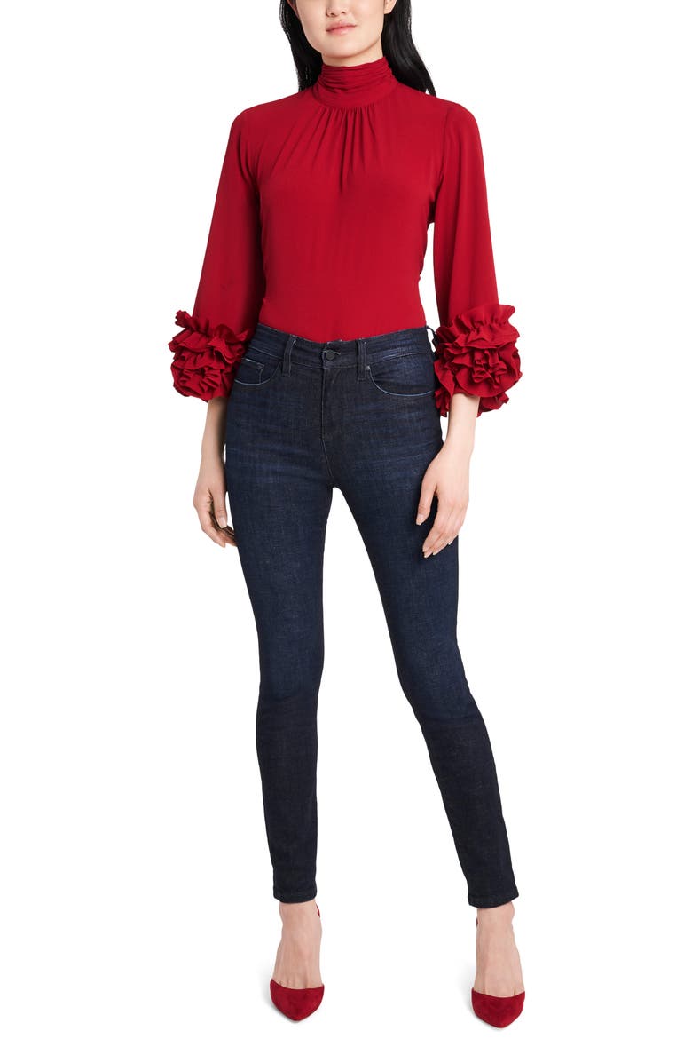 Ruffle Sleeve Blouse, Alternate, color, DEEP RED