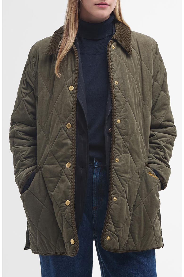 Cornelia Quilted Jacket, Main, color, DEEP OLIVE/ANCIENT TARTAN