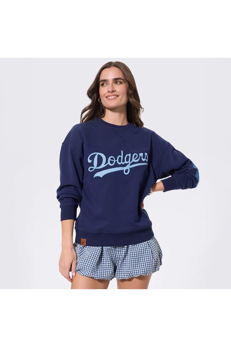 Women's Terez Navy Los Angeles Dodgers Denim Patch Sweatshirt, Main, color, Navy