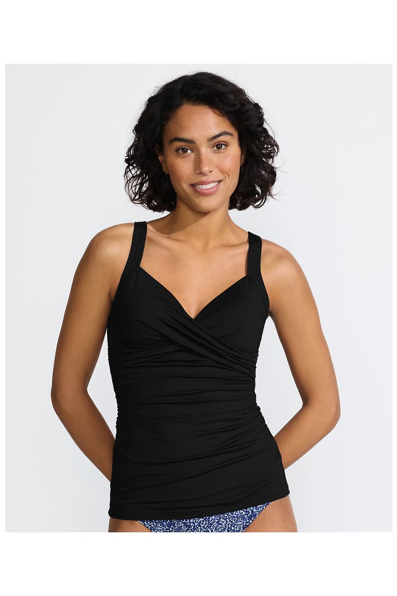 D-Cup V-Neck Wrap Underwire Tankini Swimsuit Top, Alternate, color, Black