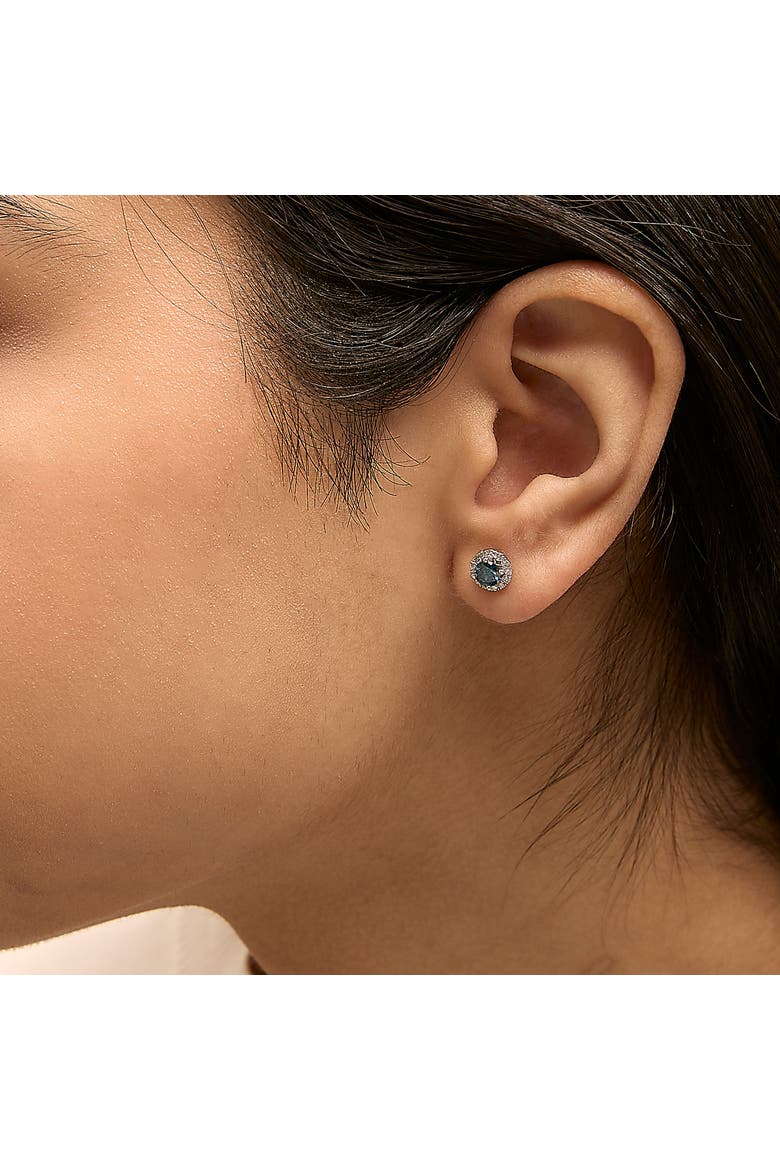 .925 Sterling Silver 1.00 Cttw Blue Diamond Halo Stud Earring, Alternate, color, Silver