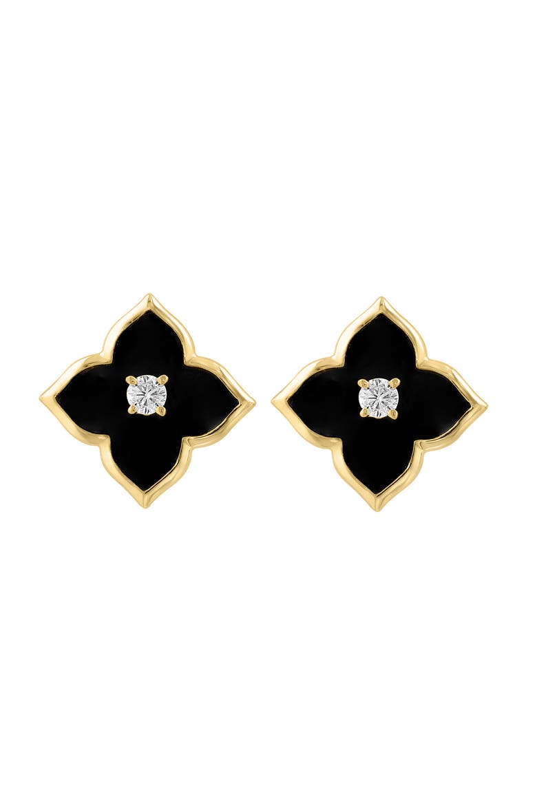 14K Yellow Gold Diamond & Onyx Motif Stud Earrings, Main, color, 14K Gold