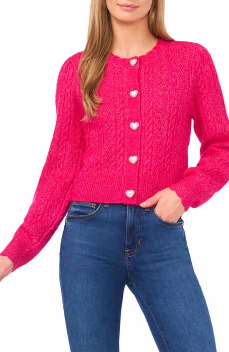 CeCe Heart Button Pointell Cardigan