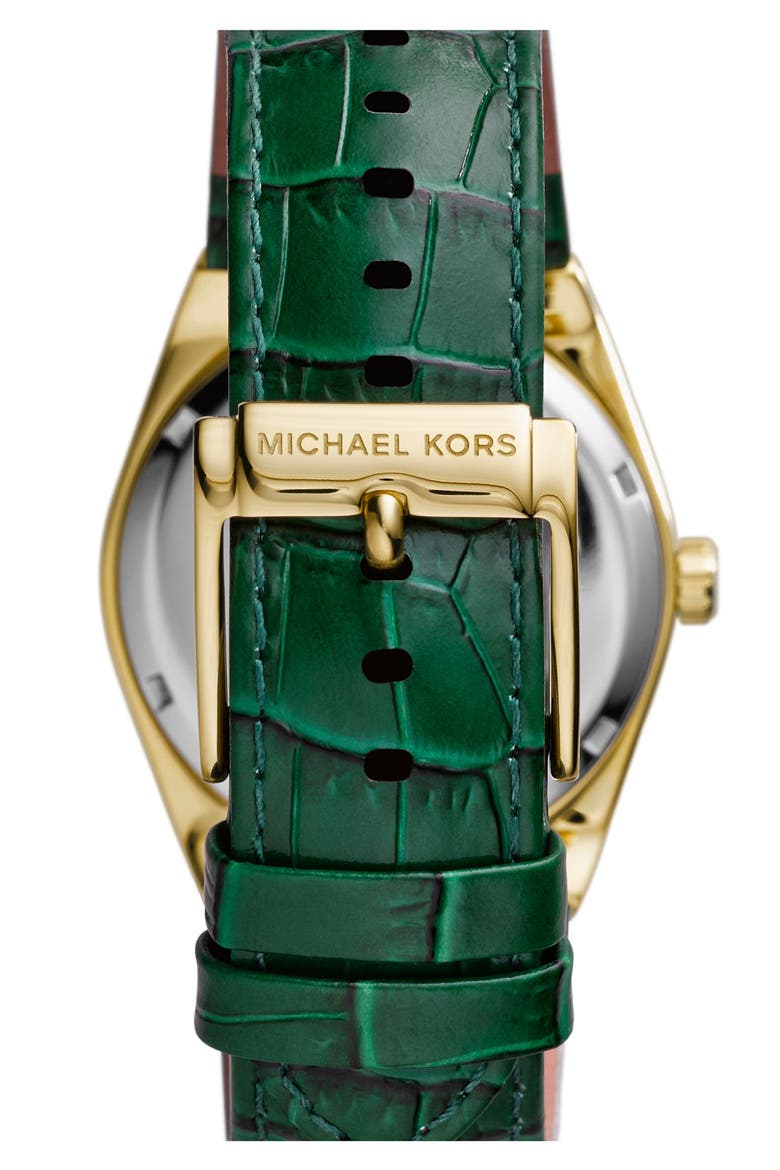 Michael Kors 'Channing' Leather Strap Watch, 38mm, Alternate, color, GREEN/ GOLD