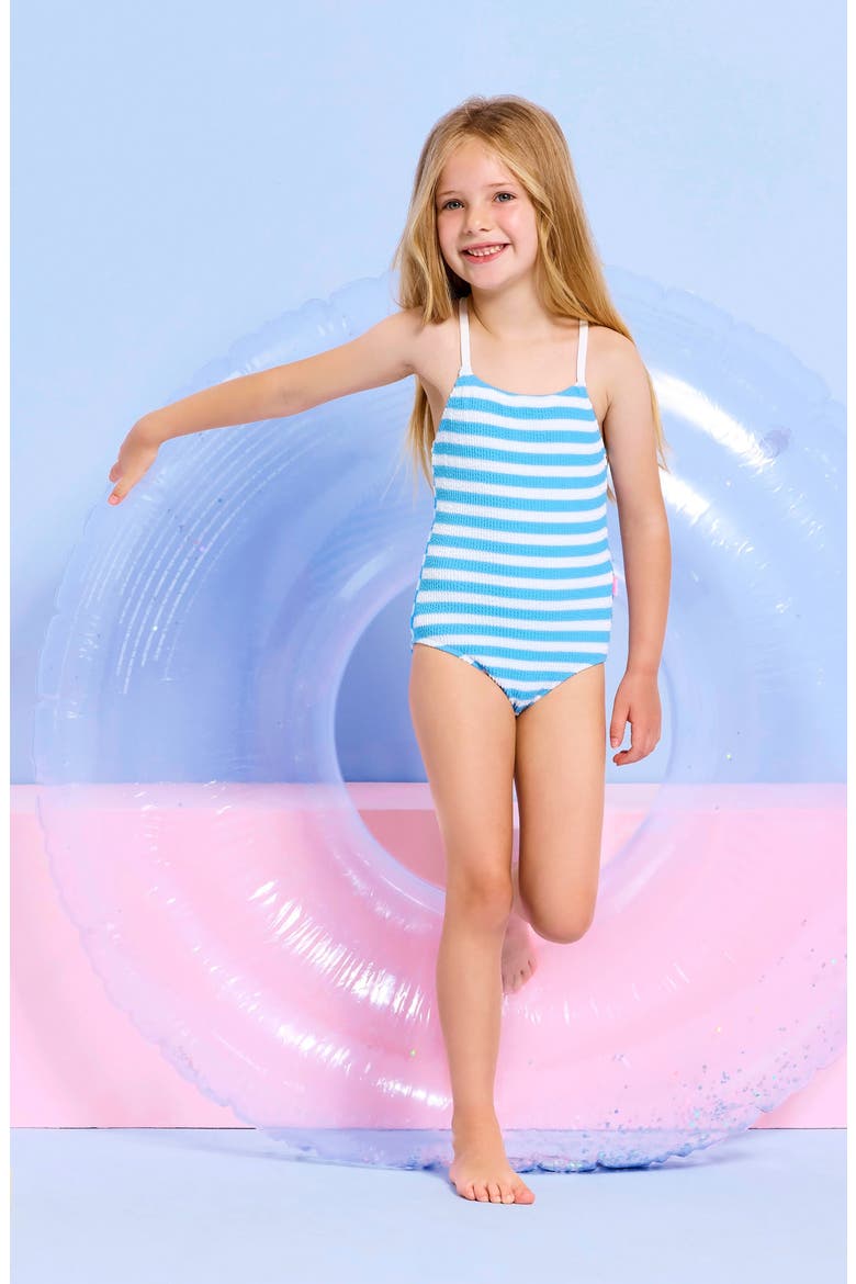 Kids' Textured One-Piece Swimsuit, Alternate, color, POWDER BLUE