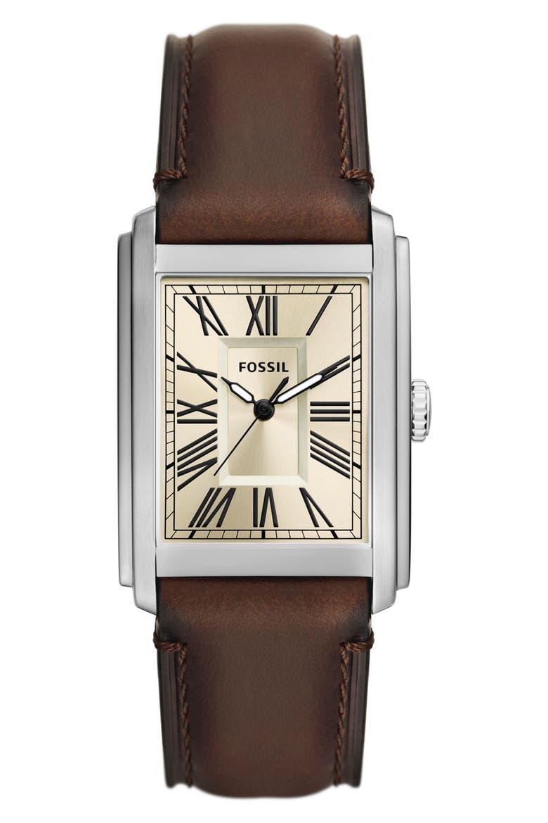 Carraway Leather Strap Watch, 30mm, Main, color, BROWN/ SILVER
