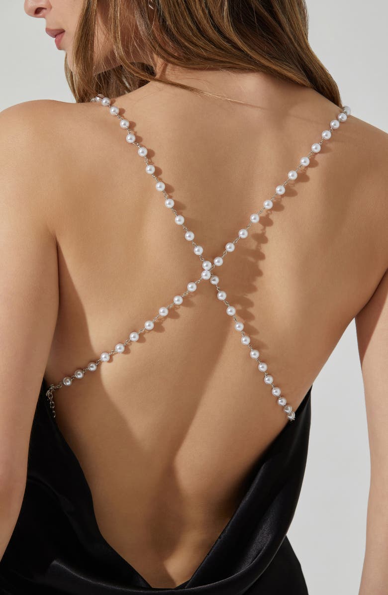 ASTR the Label Maxime Pearly Cross Back Satin Gown, Alternate, color, Black