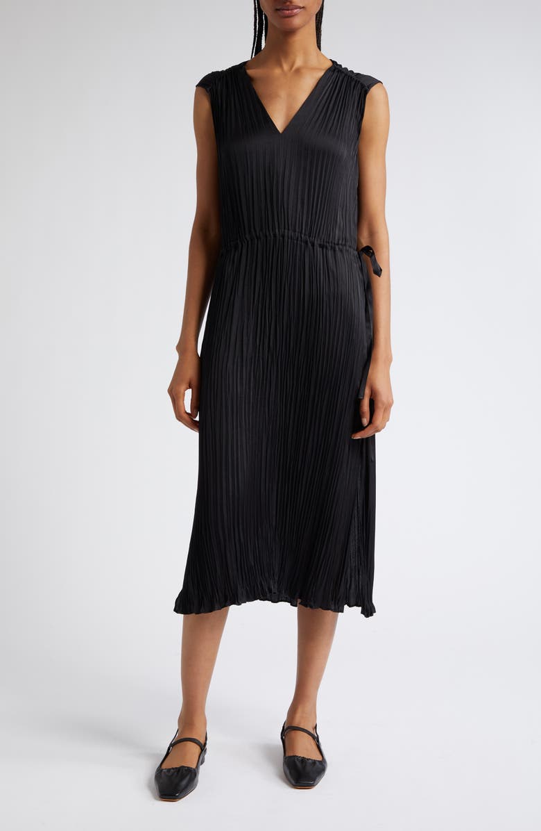 Vince Pleated V-Neck Drawstring Dress, Main, color,