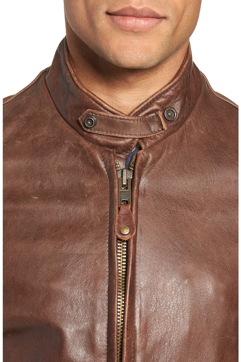 Café Racer Hand Vintaged Cowhide Leather Jacket, Alternate, color, BROWN