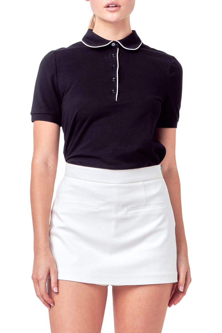 Piped Polo Shirt, Main, color, BLACK