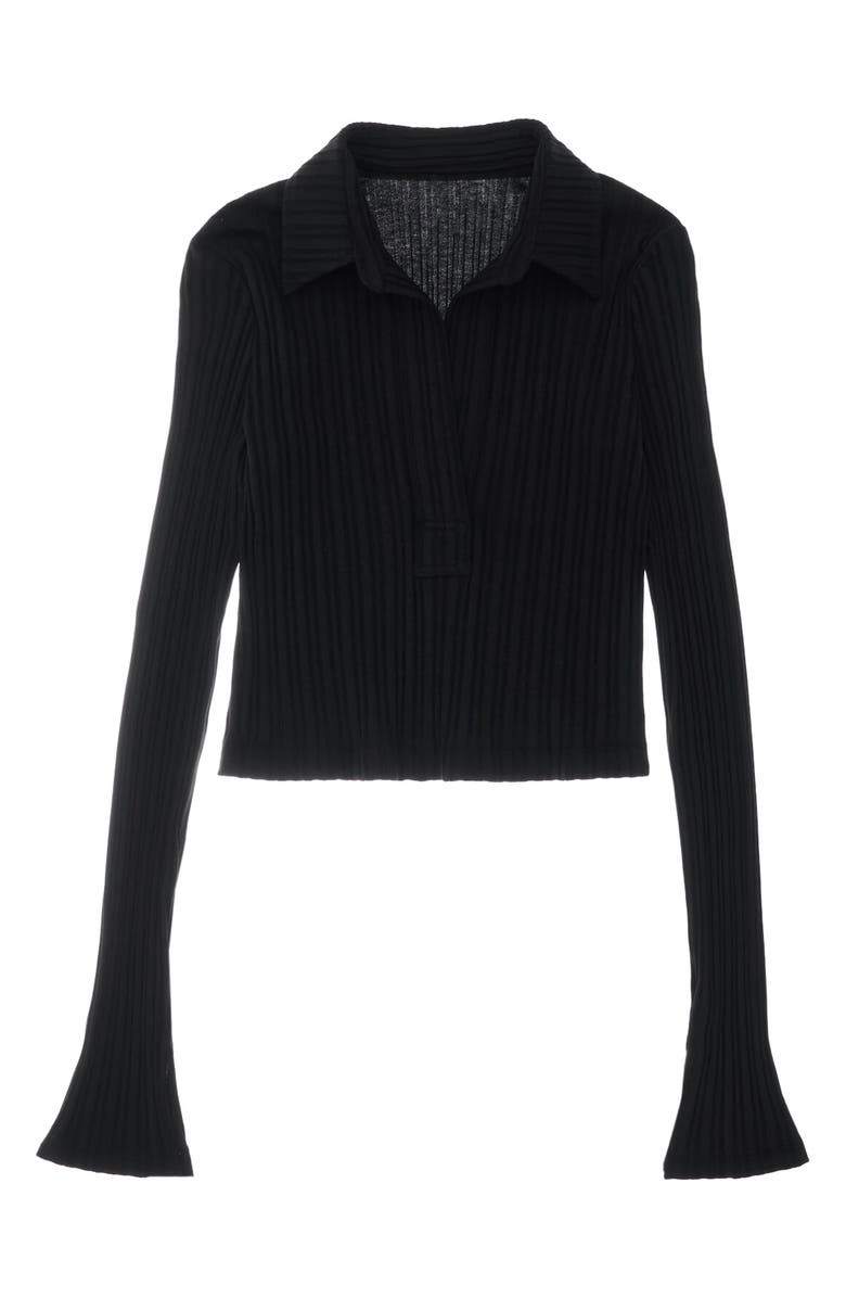 Helmut Lang Textured Stripe Crop Cotton Polo Shirt, Main, color, 