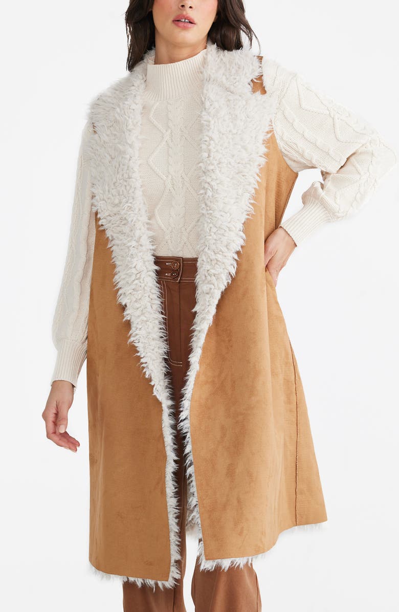 Talisman the Label Wanderer Faux Suede Vest with Faux Fur Lining, Alternate, color, Tan