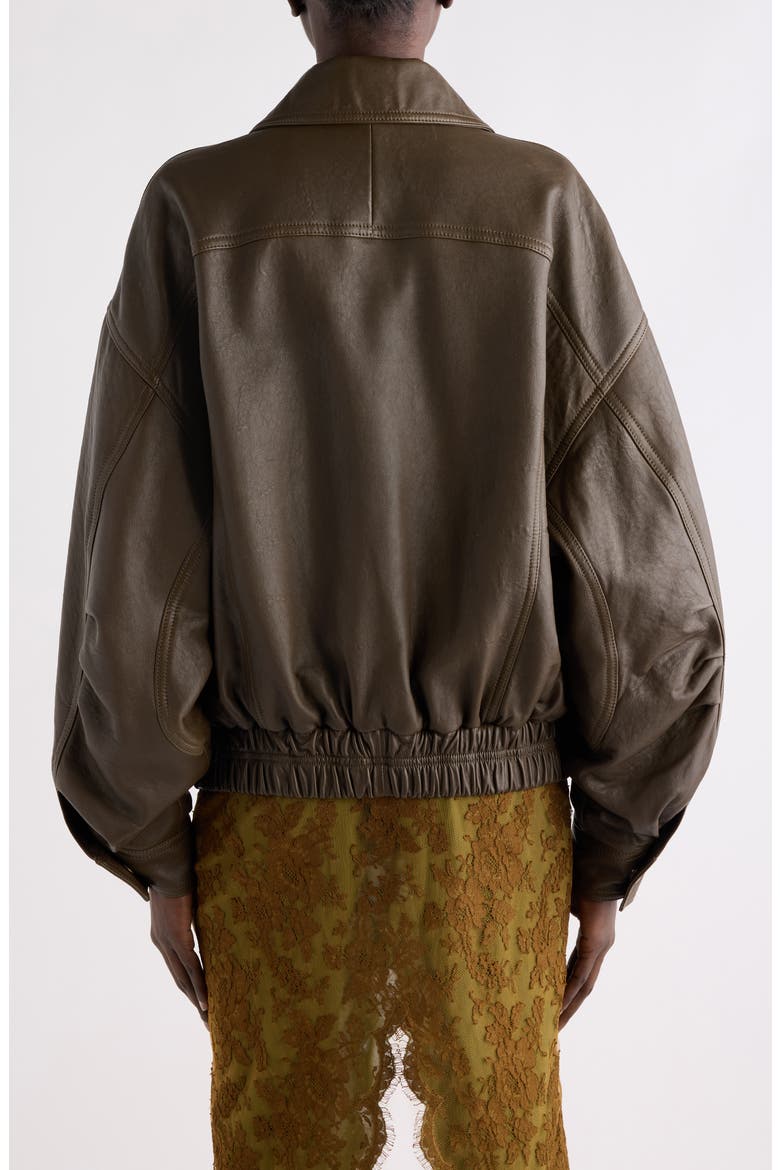 Oversized Leather Jacket, Alternate, color, KAKI FONCE