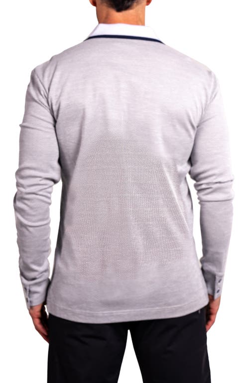 Maceoo Ascension0001 White Johnny Collar Long Sleeve Cotton Polo In Gray