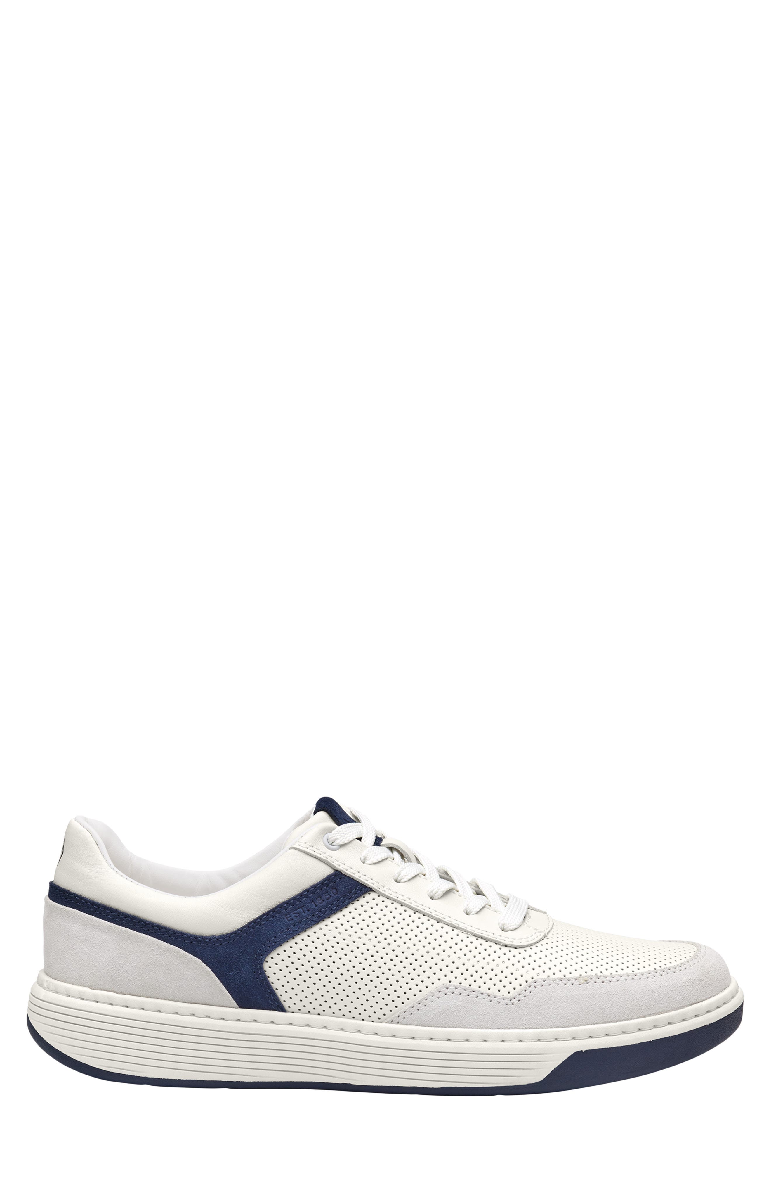 Johnston & Murphy Dawson Sneaker, Alternate, color, White Full Grain/ Navy Suede