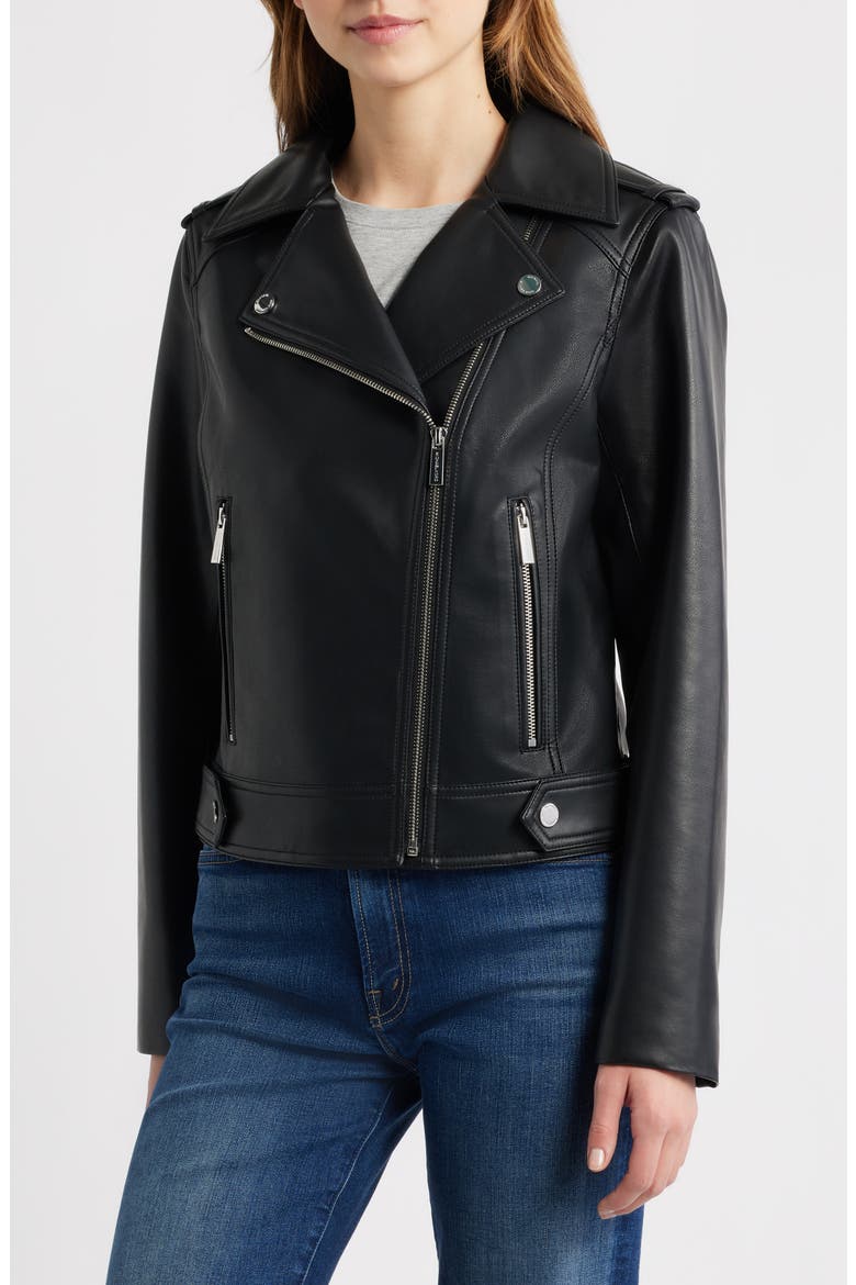 Faux Leather Moto Jacket, Alternate, color, BLACK