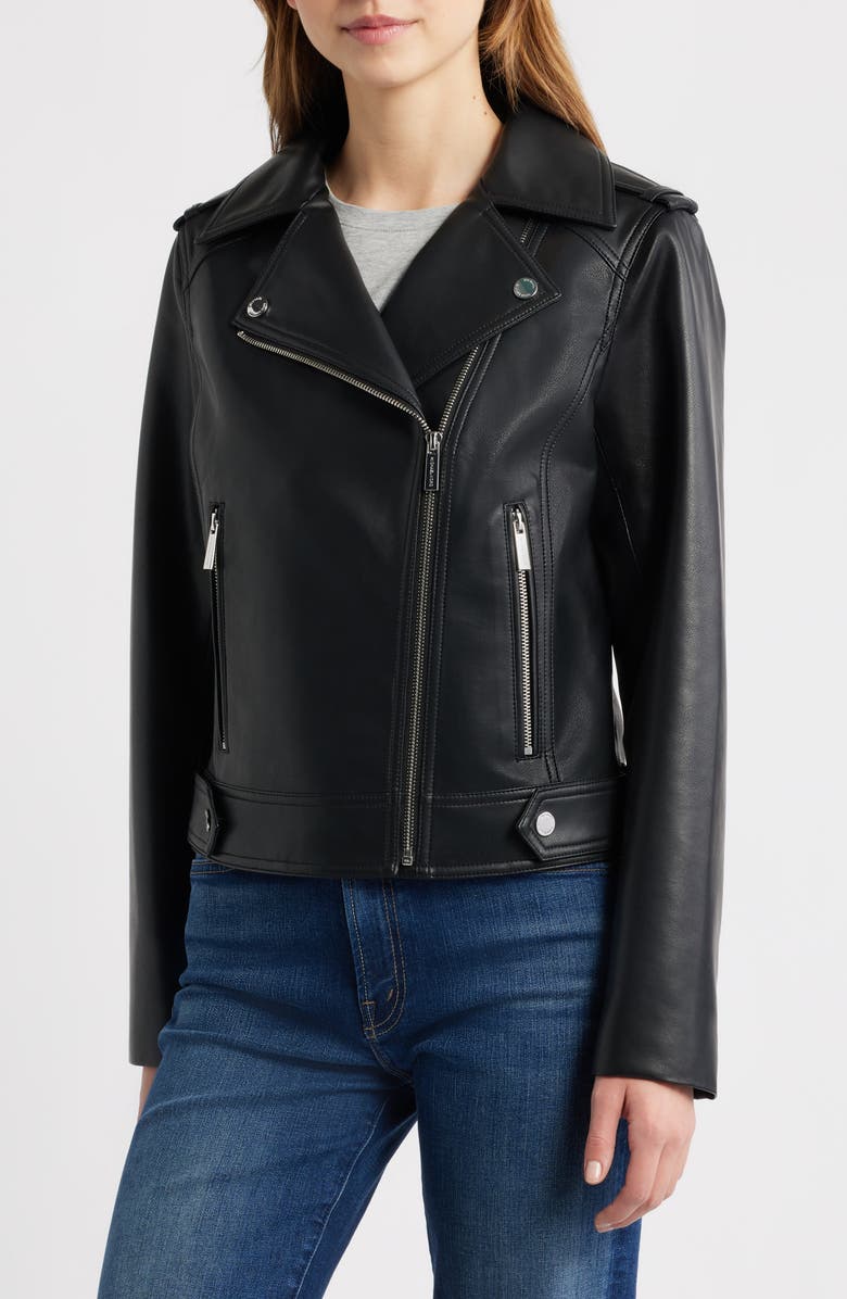 Michael Kors Faux Leather Moto Jacket, Alternate, color, Black