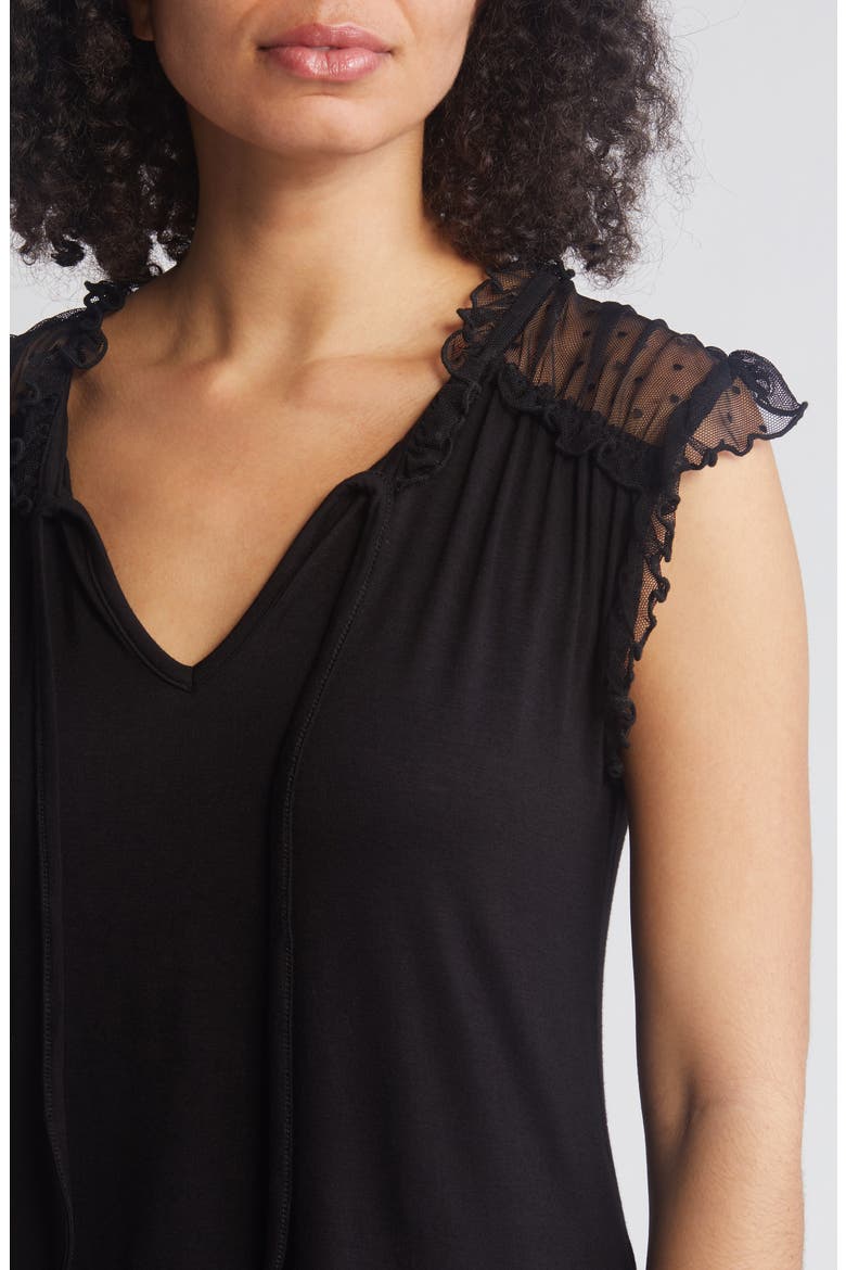 Point d'Esprit Ruffle Knit Top, Alternate, color, BLACK