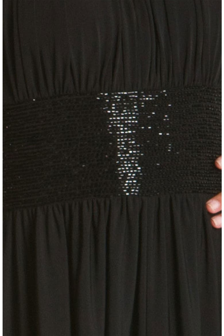 Cutaway Shoulder Beaded Waist Gown, Alternate, color, BLACK
