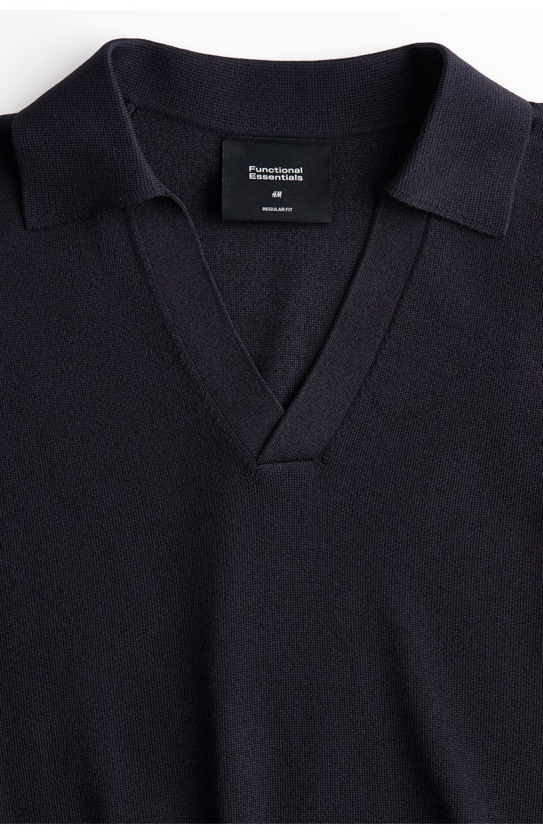 H&M Cooling Regular Fit Knitted Polo Shirt, Alternate, color, Navy Blue