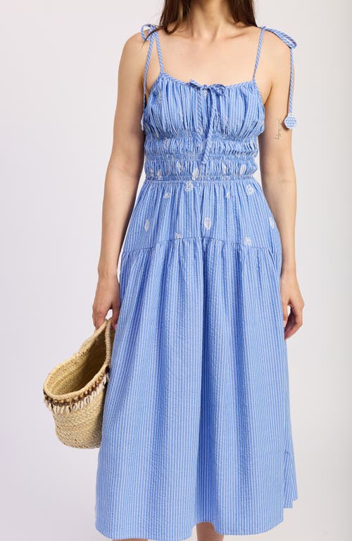 En Saison Amelie Embroidered Stripe Sundress In Blue
