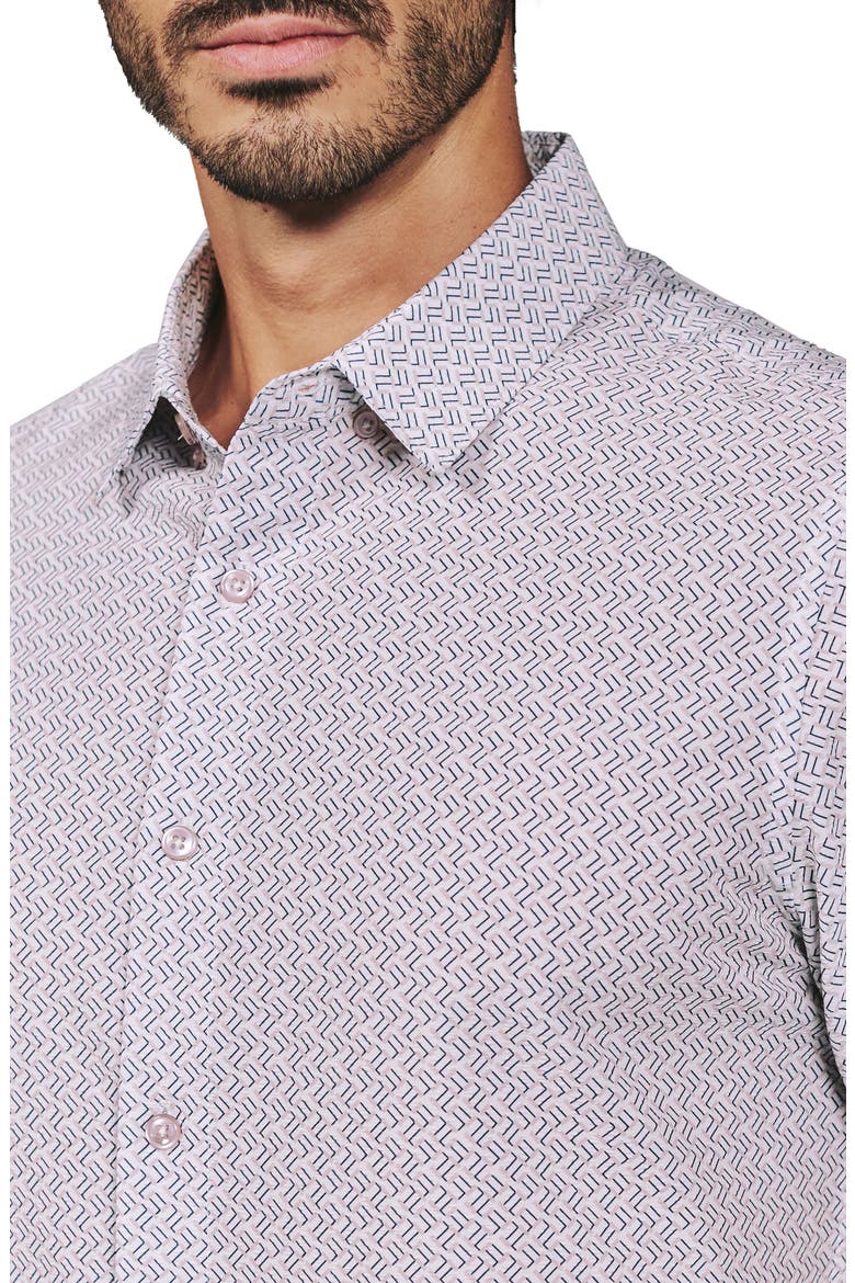 Noah Geo Print Short Sleeve Performance Button-Up Shirt, Alternate, color, DUSTY ROSE