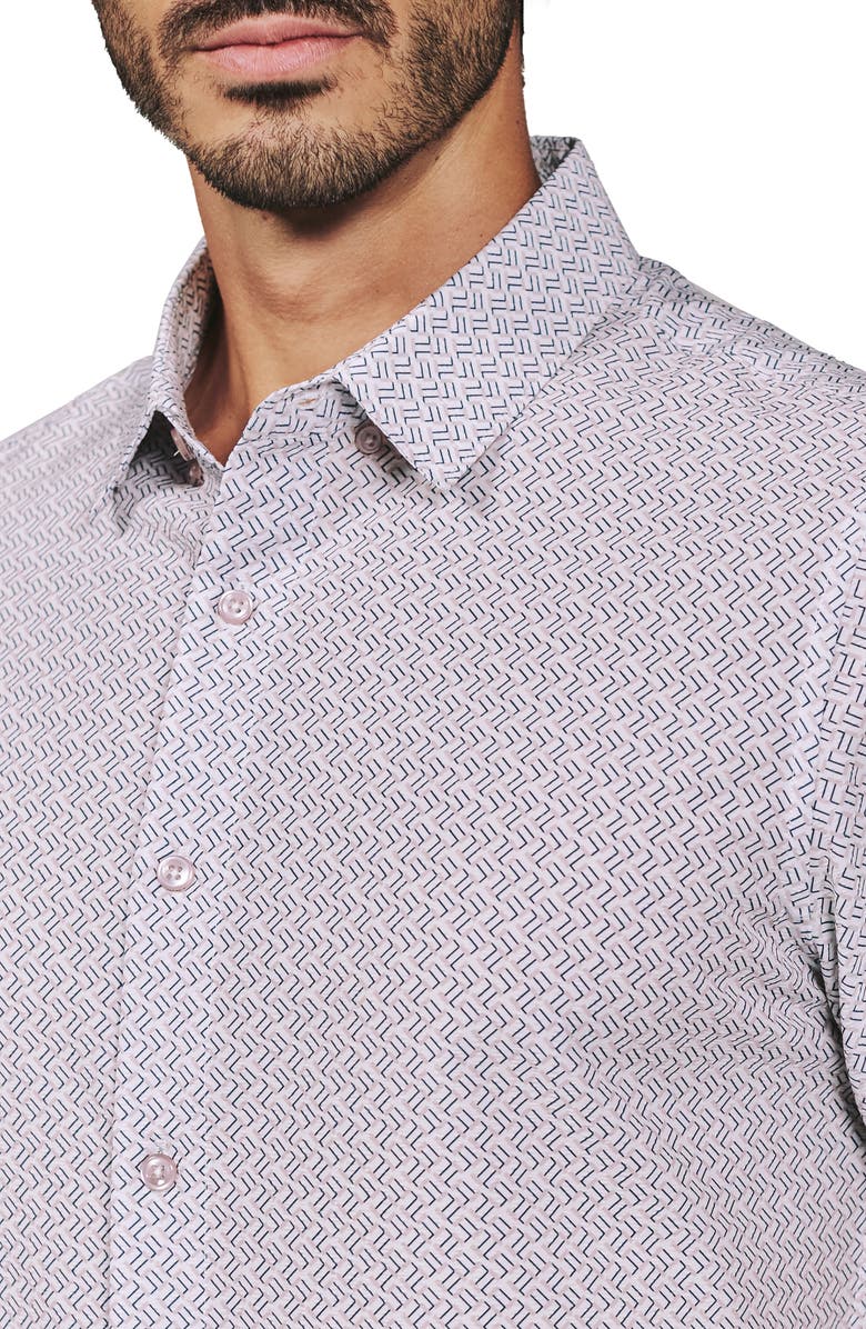 7 Diamonds Noah Geo Print Short Sleeve Performance Button-Up Shirt, Alternate, color, Dusty Rose