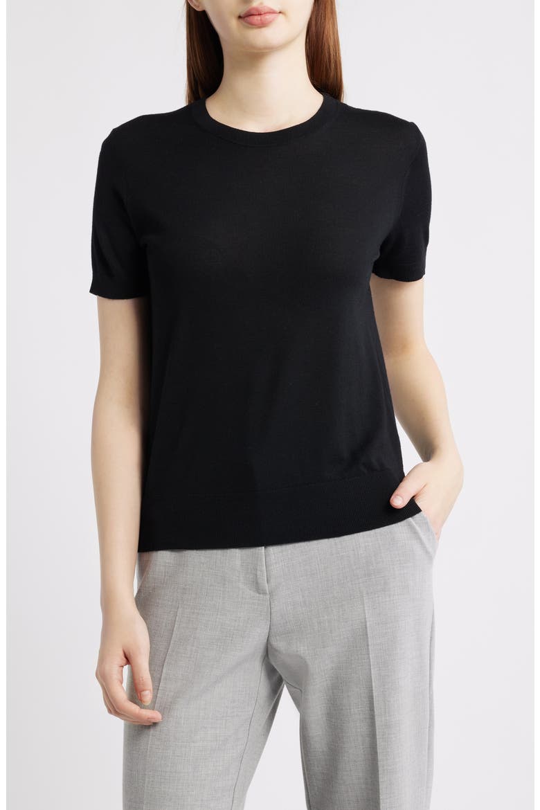 Regal Short Sleeve Wool Sweater, Main, color, BLACK
