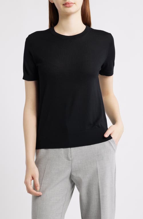 Theory Regal Short Sleeve Wool Sweater in Black at Nordstrom, Size Small
