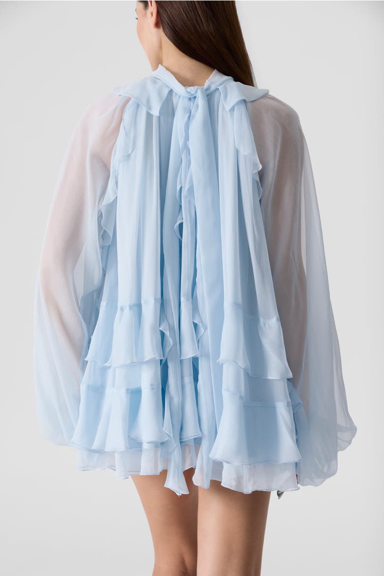 Tiered Ruffle Silk Chiffons Tunic Mini Dress, Alternate, color, Light Blue