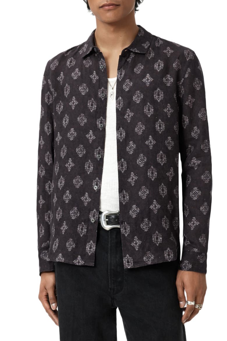 Ross Long Sleeve Linen Button-Up Shirt, Main, color, PLUM