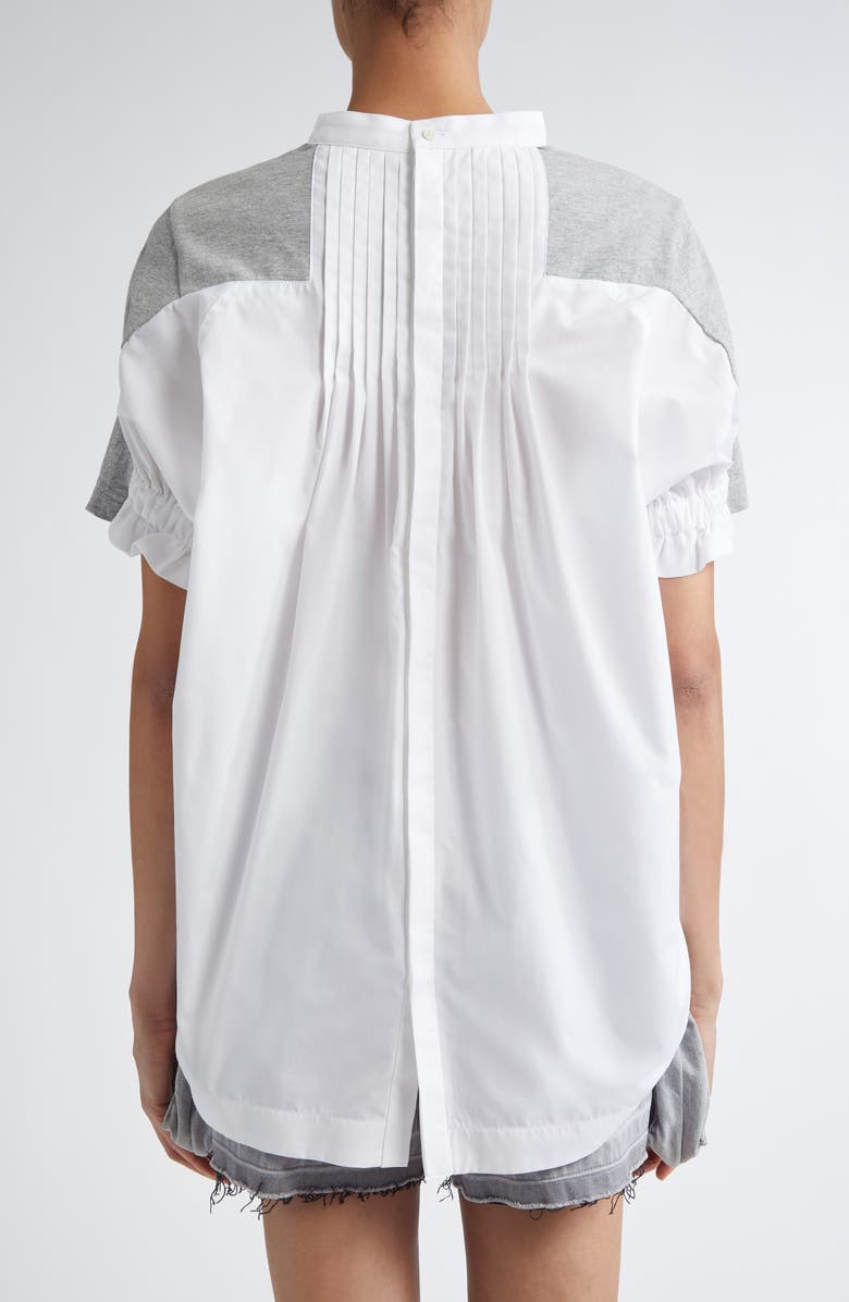Sacai Mixed Media Poplin & Jersey Top, Alternate, color, L/ Gray/ Off White 378