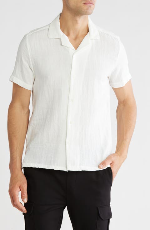 Textured Short Sleeve Button-Up Shirt
