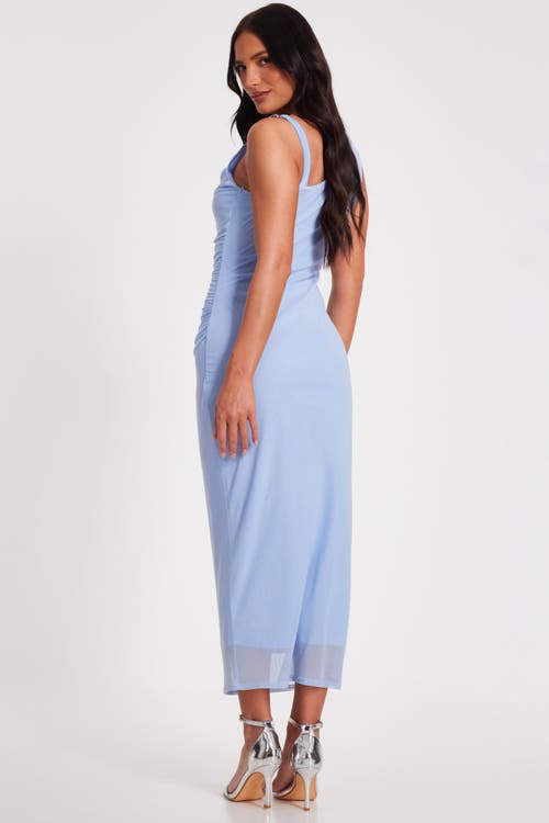 Quiz Mesh One Shoulder Chain Detail Maxi Dress In Pale Blue