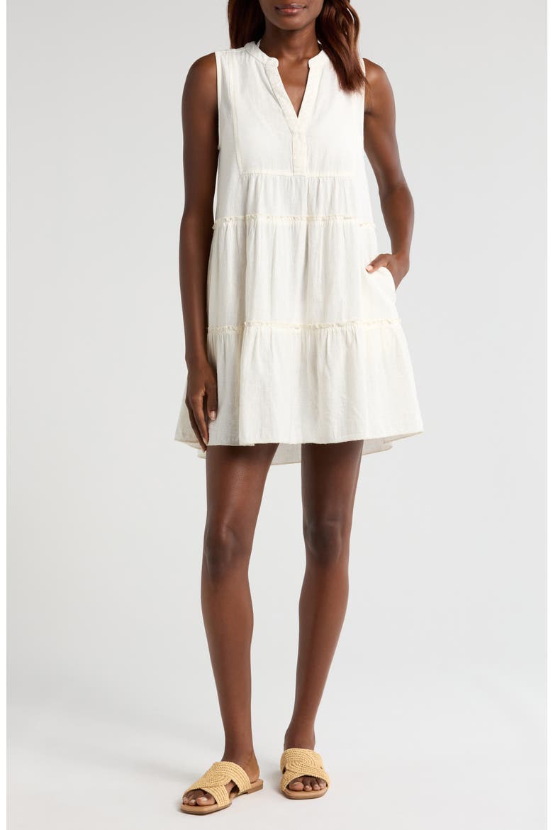 Tiered Cotton Blend Cover-Up Dress, Main, color, WHITE