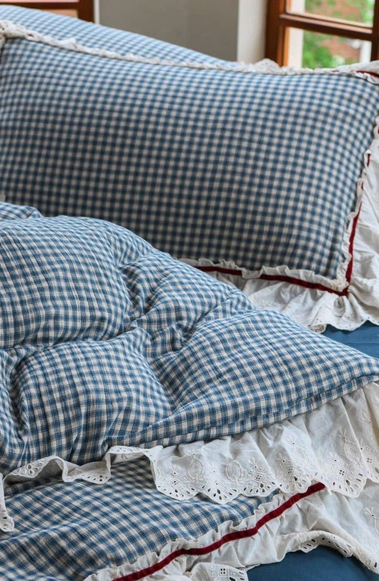 Ever Lasting Gingham Floral Ruffle Bedding Set, Alternate, color, Blue