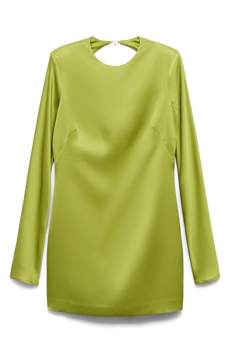 MANGO Open Back Long Sleeve Satin Minidress, Alternate, color, Lime Green