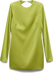 MANGO Open Back Long Sleeve Satin Minidress