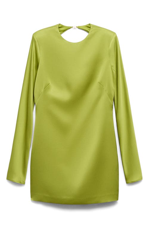 Mango Open Back Long Sleeve Satin Minidress In Green
