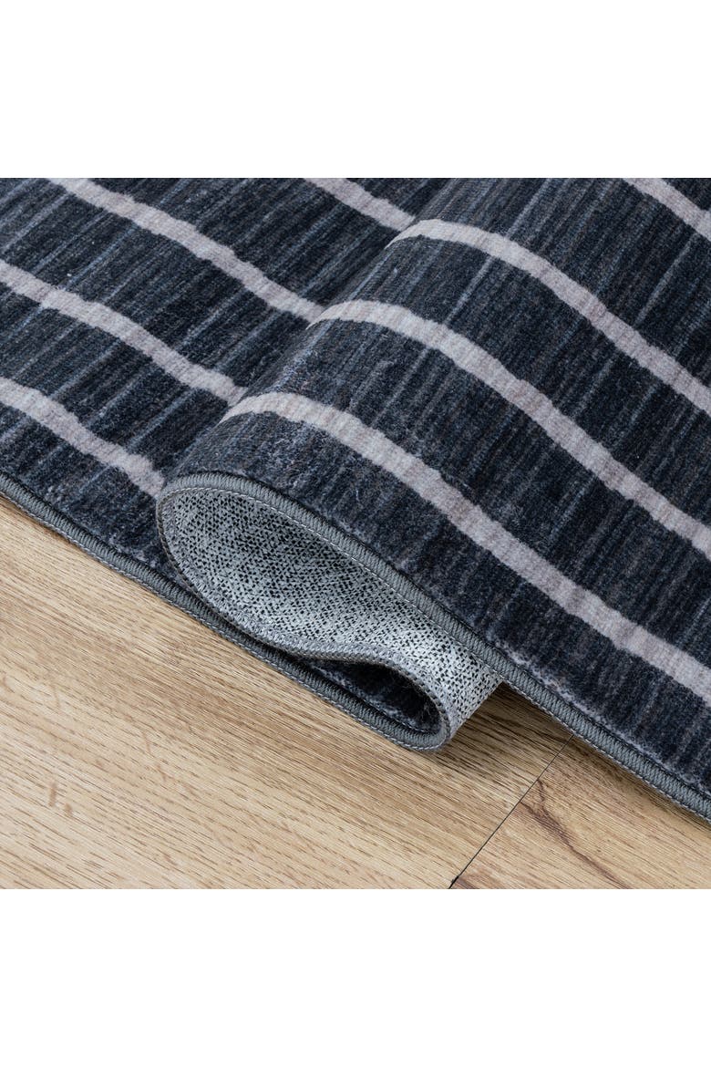 Orton Distressed Ticking Stripe Non-Slip Machine-Washable Rug, Alternate, color, Charcoal/Cream