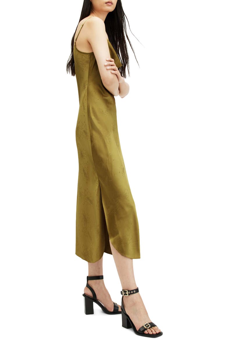 AllSaints Hadley Floral Jacquard Cowl Neck Slipdress, Alternate, color, Sap Green