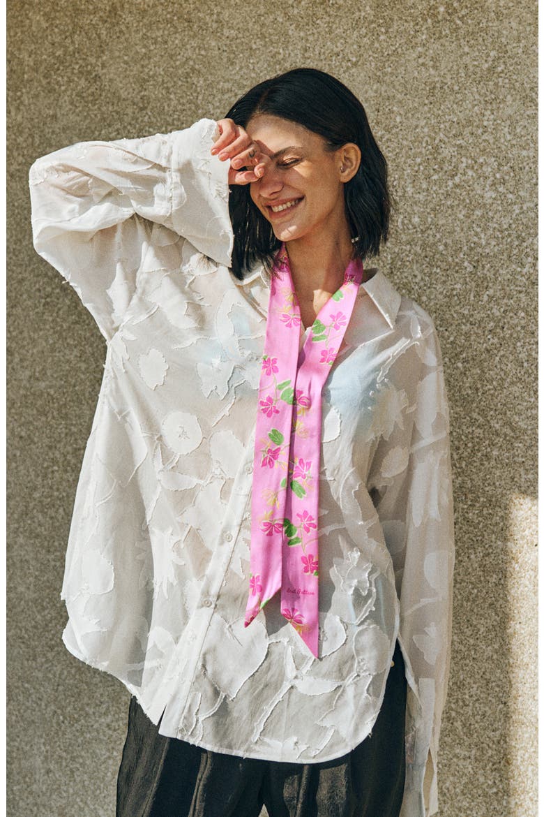 Beach Blossom Skinny Silk Scarf, Alternate, color, HOT PINK